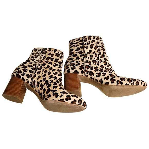 Leopard Print Block Heel Ankle Boots With Side Zipper Closure For Women size 8M - Picture 5 of 10